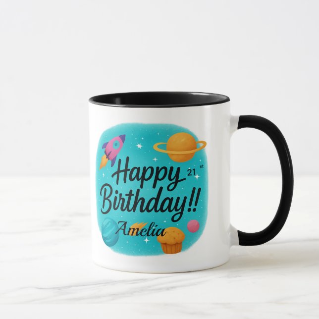 Mug Custom Name Turquoise 21st Birthday (Droite)