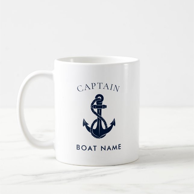 Mug Custom Nautical Captain Boat Anchor Navy (Gauche)