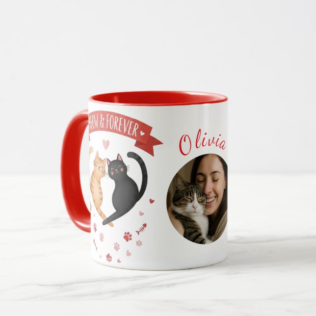 Mug Custom Photo & Name Valentine's Cat Mom Gift (Devant gauche)