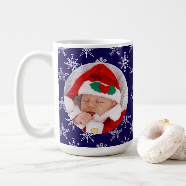 Mug Custom Photo Santa Baby Snowflakes & Blue BKGRD (Avec donut)