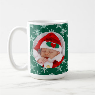Mug Custom Photo Santa Baby Snowflakes & Green Paper