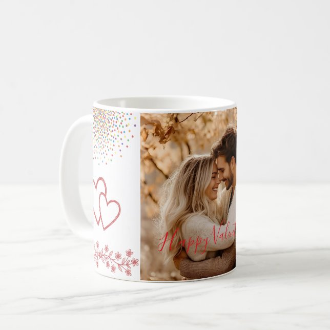 Mug Custom Photo Valentine's Day Red Hearts & Florals (Devant gauche)