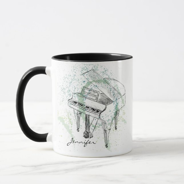 Mug Custom Piano Illustration Art Drawing Music Lovers (Gauche)