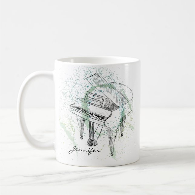 Mug Custom Piano Illustration Art Drawing Music Lovers (Gauche)