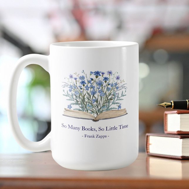 Mug Custom Quote Blue Wildflowers Grow From Book (In situ)