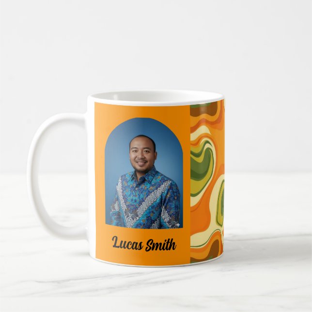 Mug Custom Retro Groovy Swirl Abstract Orange Green (Gauche)