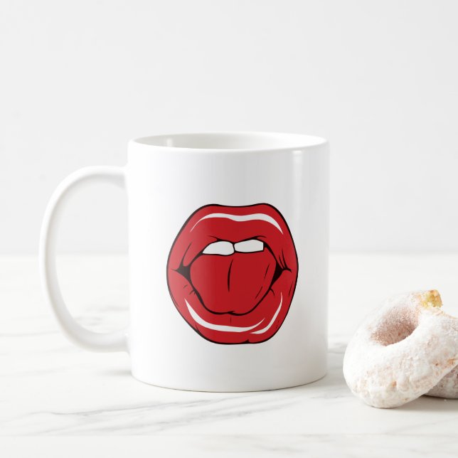 Mug Custom Text Funny Red Lips Cartoon Mouth (Avec donut)