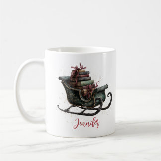 Mug Custom Vintage Christmas Sleigh with Books