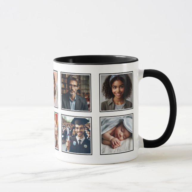 Mug Customisé Élégant Dix Photo Collage noir blanc (Droite)
