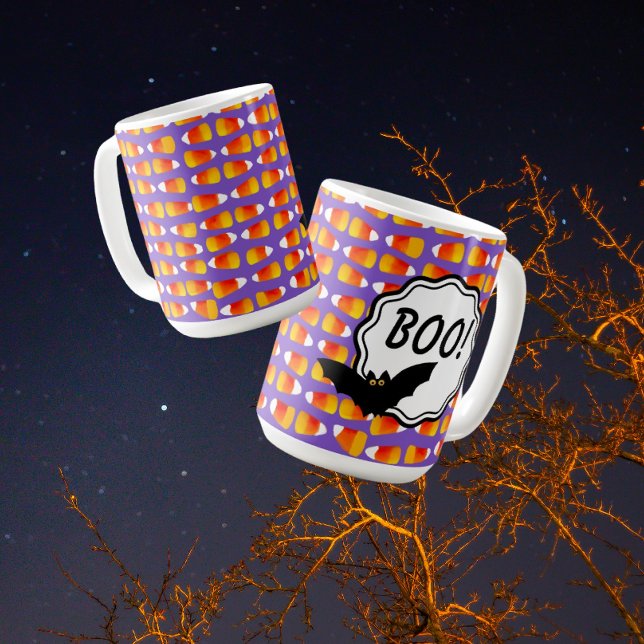 Mug Customisé Halloween Crazy Corn Corn Bat noir (Such cute crazy candy corn with a sassy bat!! You can personalize by changing the text to a name.)