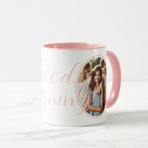 Mug Customisé rose 2 Photo "Bonjour !" Typographie