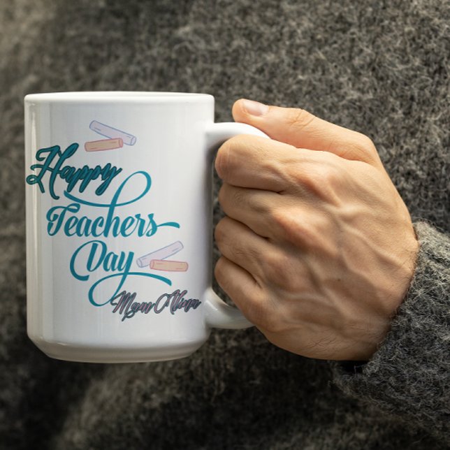 Mug Customizable Pastel Blue Happy Teachers Day  (Créateur téléchargé)