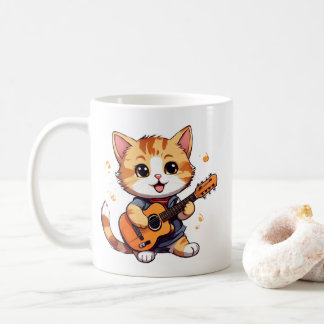 Mug cute and cool little cat playing guitar
