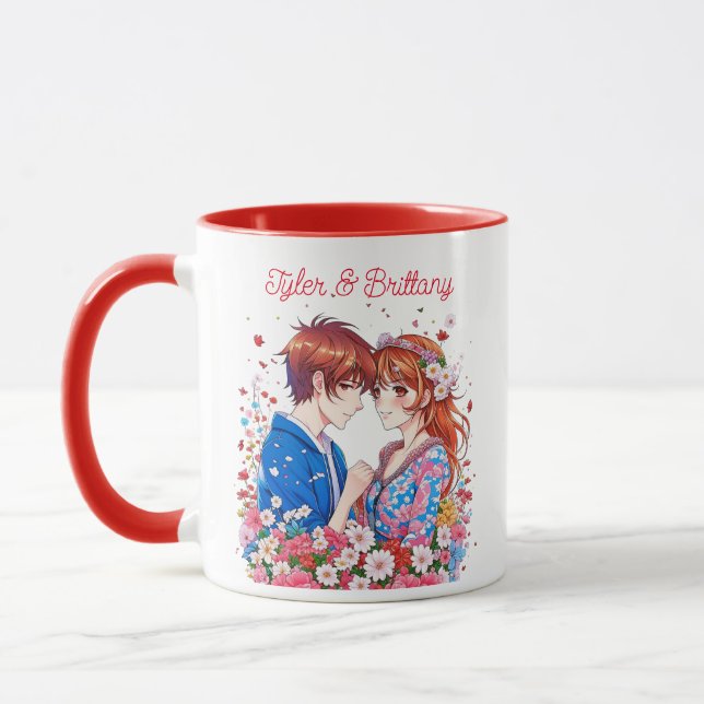 Mug Cute Anime Couple Cuddin Personnalisé (Gauche)