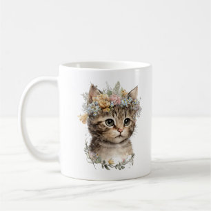 Mug Cute Aquarelle Floral Kitten