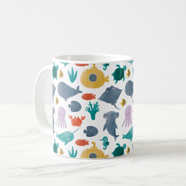 Mug Cute Aquarelle Océan Animaux Motif (Devant gauche)