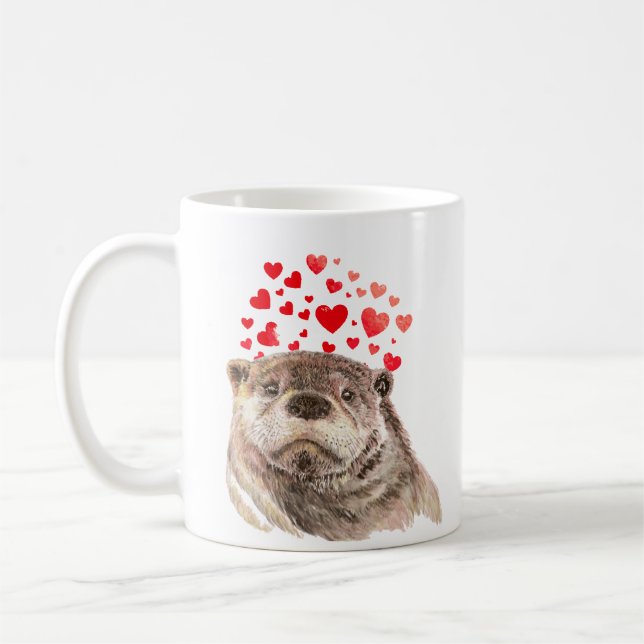 Mug Cute Aquarelle Otter Coeurs Aimer Humour animal (Gauche)