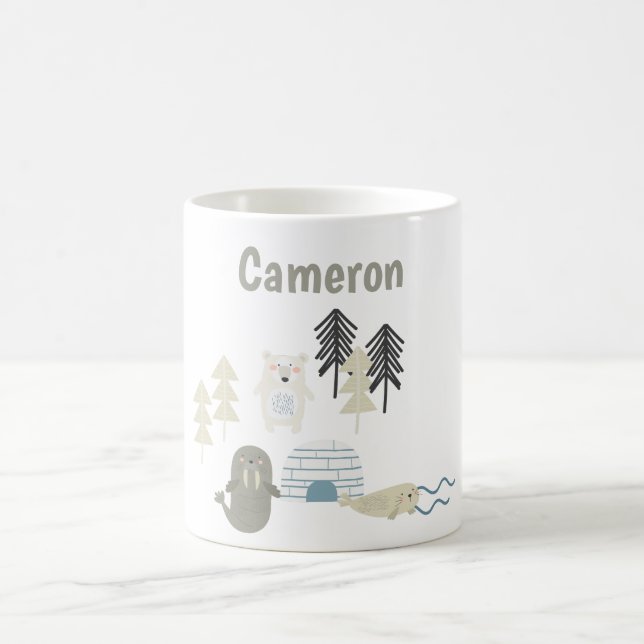 Mug Cute Arctic Winter Animaux Nom personnalisé (Centre)