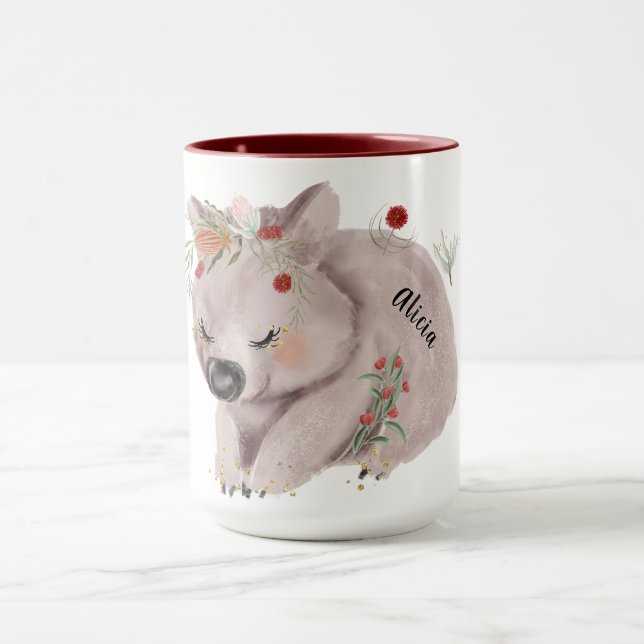Mug Cute Baby Wombat Gold Speckle Nom personnalisé (Centre)