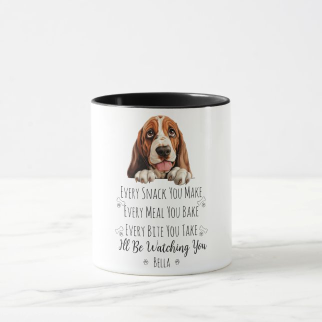 Mug Cute Basset Hound Chien drôle Personnalisé (Centre)