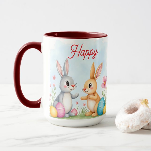 Mug Cute Beautiful Easter Bunnies Modern Collection (Avec donut)