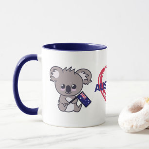 Mug Cute bébé koala tenant drapeau australien & coeur
