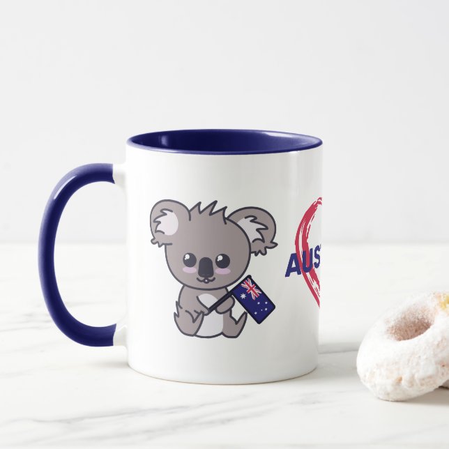 Mug Cute bébé koala tenant drapeau australien & coeur  (Avec donut)