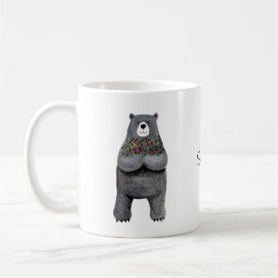 Mug Cute Big Bear with Flowers Custom Name Love Gift