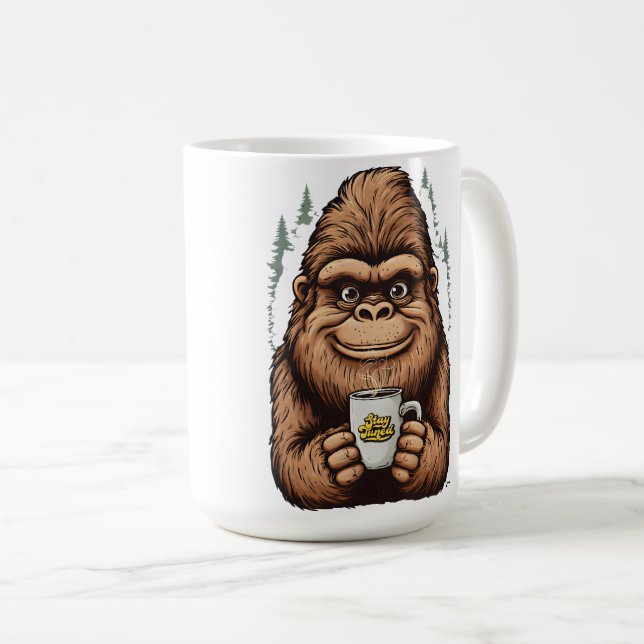 Mug Cute Bigfoot Drinking Coffee  Funny Sasquatch  (Devant droit)