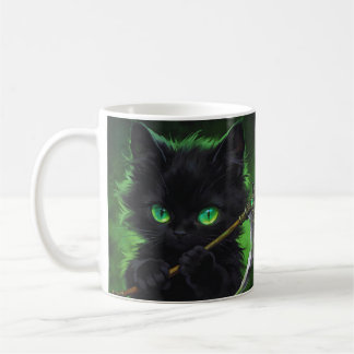 Mug Cute Black Cat Grim Reaper Green Eyes Halloween