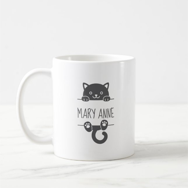 Mug Cute Black Cat Pékin derrière Nom Personnalisé (Gauche)