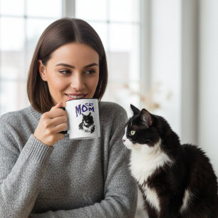 Mug Cute bleu et noir CAT MOM Personnaliser