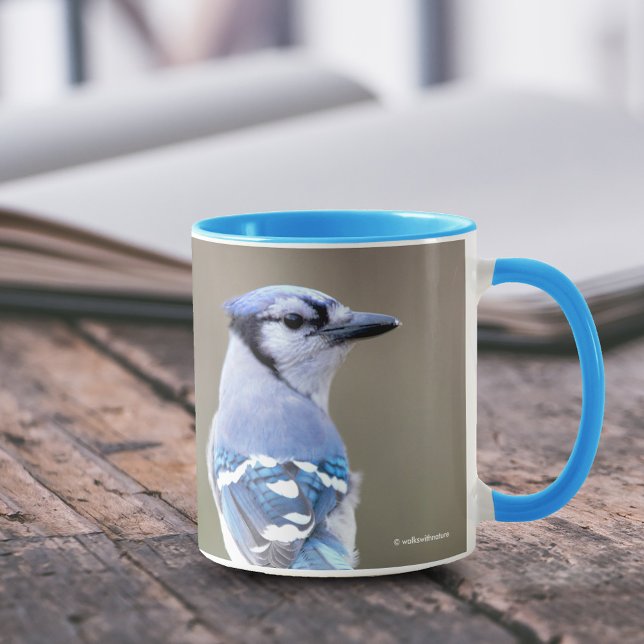 Mug Cute Bleu Jay Songbird sur Treestump (Cute Blue Jay on Treestump 11 oz Coffee Mug Cover Photo.)