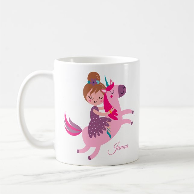 Mug Cute Blondie Haired Girl équitation sur une licorn (Gauche)