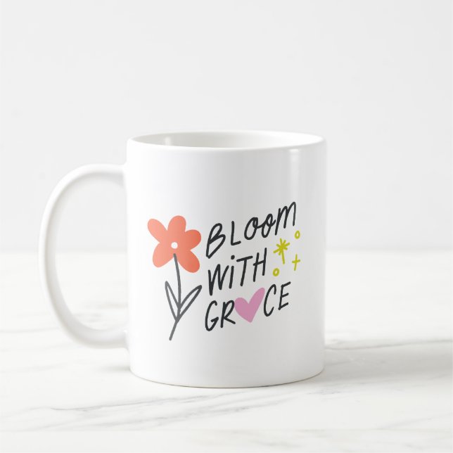 Mug Cute Bloom With Grace Hand Drawn Red Flower Pink (Gauche)