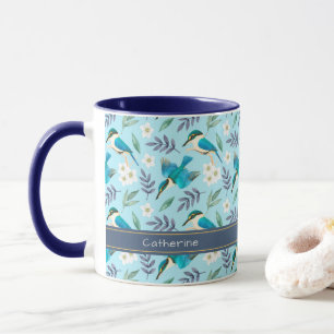 Mug Cute Blue Kingfisher Birds Nom du motif floral