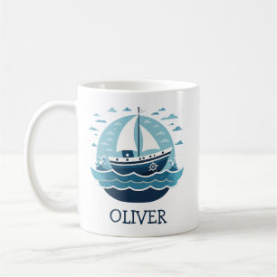 Mug Cute Blue Sailboat en mer Personnalisé