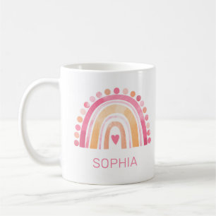 Mug Cute Boho Aquarelle arc-en-ciel en rose personnali