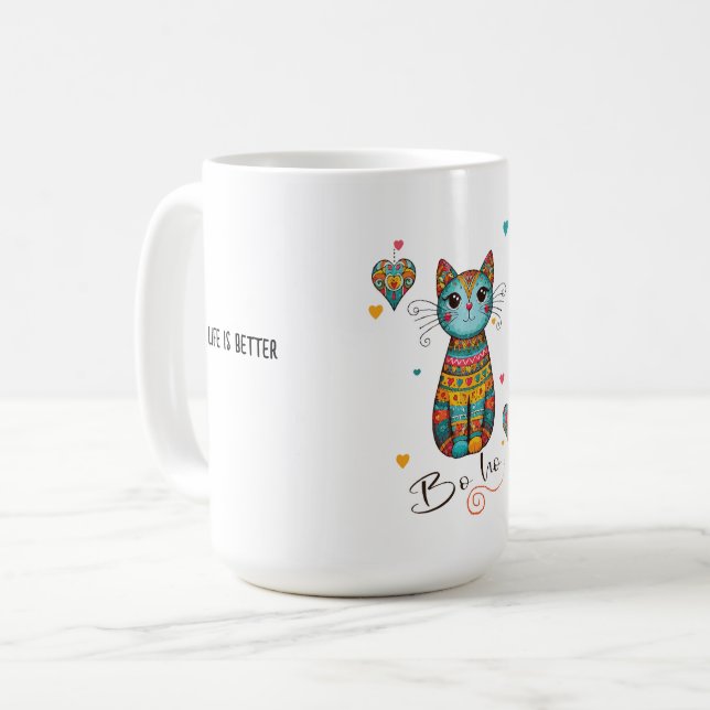 Mug Cute Boho Coloré Chat Floral (Devant gauche)