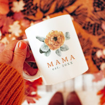 Cute Boho Terracotta Floral Green Mama Est.