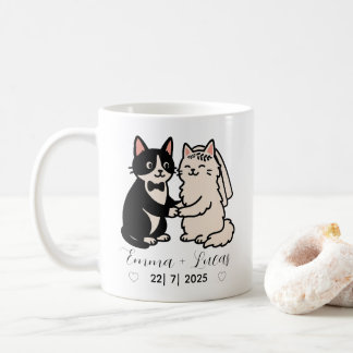 Mug Cute Bride & Groom chats nom personnalisé mariage