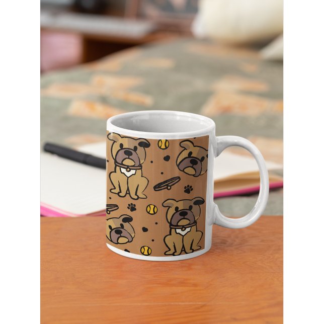Mug Cute Brown Bulldog Pattern Personalized Gift (Start your morning with these cute pups.🐾 The perfect wrap-around gift for Bulldog lovers.)