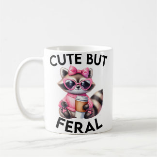 Mug Cute But Feral Funny Colorful Racoon With Sunglass