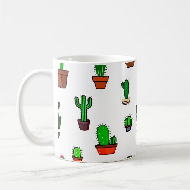 Mug Cute Cactus illustrations Pattern White (Gauche)