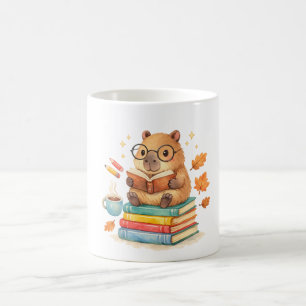 Mug Cute Capybara Reading Books Watercolor