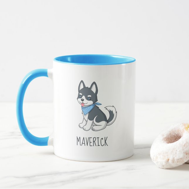 Mug Cute Cartoon Husky Puppy Dog Custom Name (Avec donut)