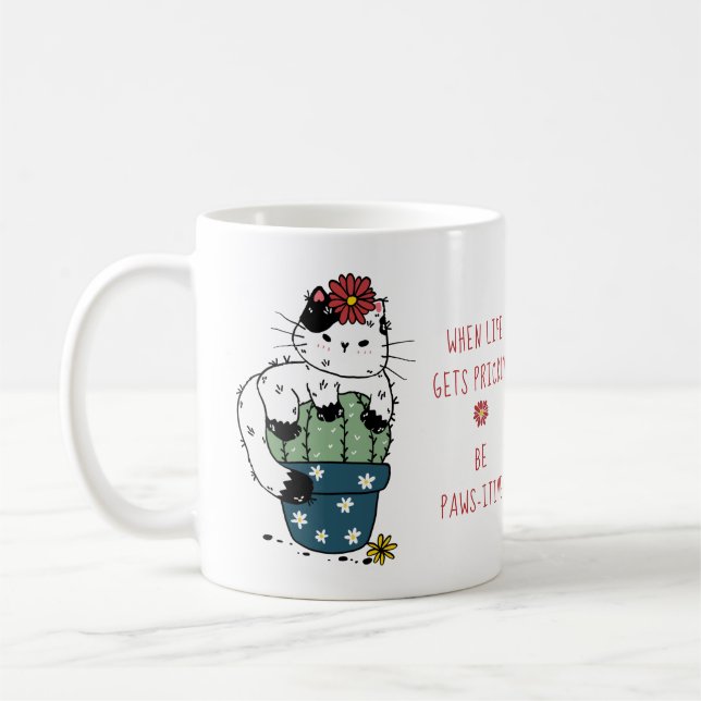 Mug Cute Cat Cactus Positif Dire Pun (Gauche)