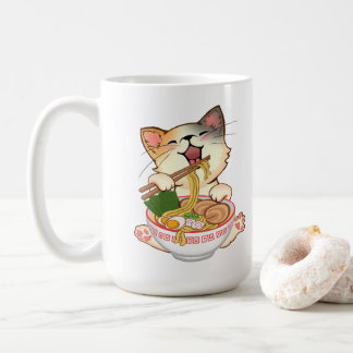 Mug Cute Cat Eating Ramen Funny cartoon Anime kitty