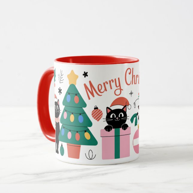 Mug Cute Cats Modern Merry Christmas Gifts Tree Bauble (Devant gauche)