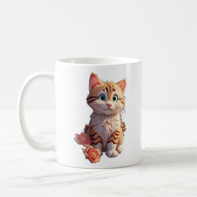 Mug Cute Chat Avec De Belles Fleurs (Gauche)